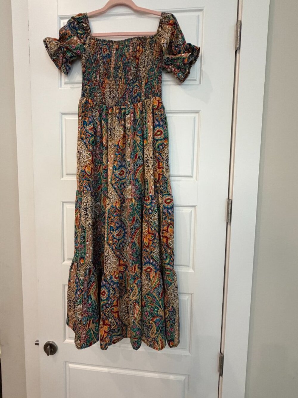 SHEIN Large Multicolor Paisley Smocked Boho Maxi Dress